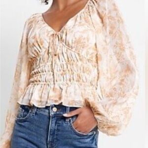 Express Cream and Gold Patterned Blouse